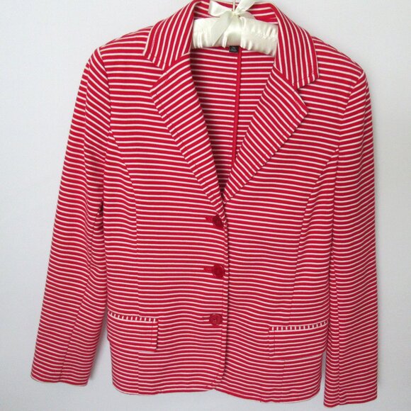 Talbots Petites red white striped knit long sleeve unlined jacket *Sz PM* - Picture 1 of 5